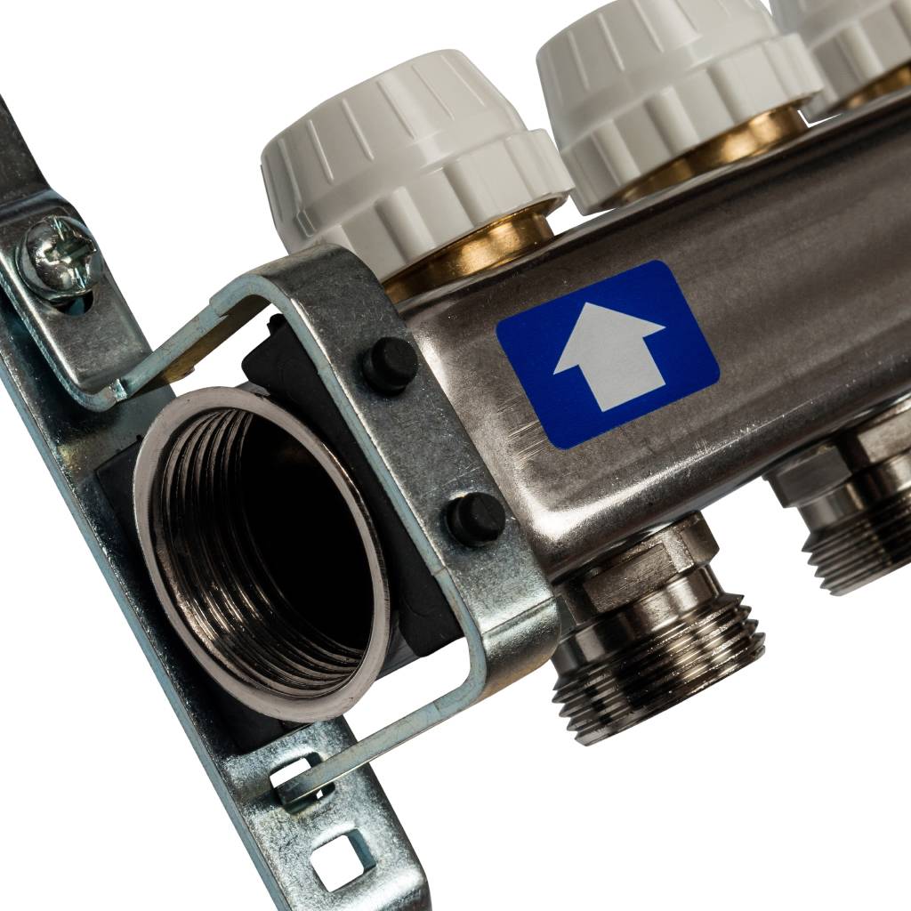 Коллектор из нержавеющей стали без расходомеров, с клапаном вып. воздуха и сливом STOUT 7 выходов, SMS-0932-000007