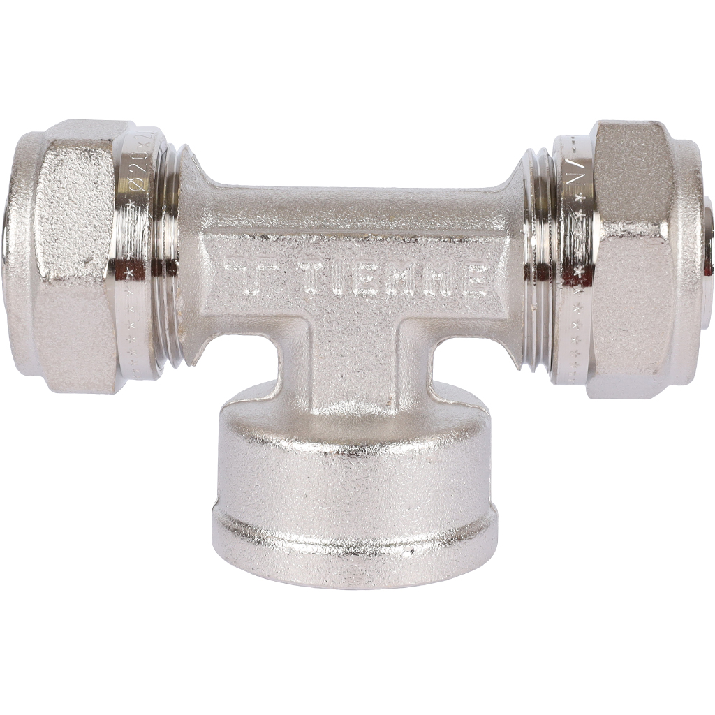 Тройник TIEMME с внутренней резьбой (20х2.0х3/4) для металлопластиковых труб винтовой, 1600032