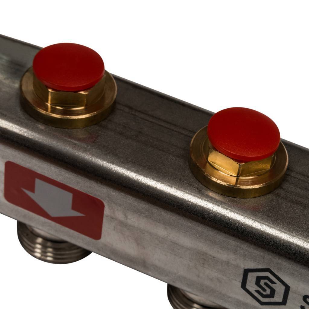 Коллектор из нержавеющей стали без расходомеров, с клапаном вып. воздуха и сливом STOUT 2 выхода, SMS-0932-000002