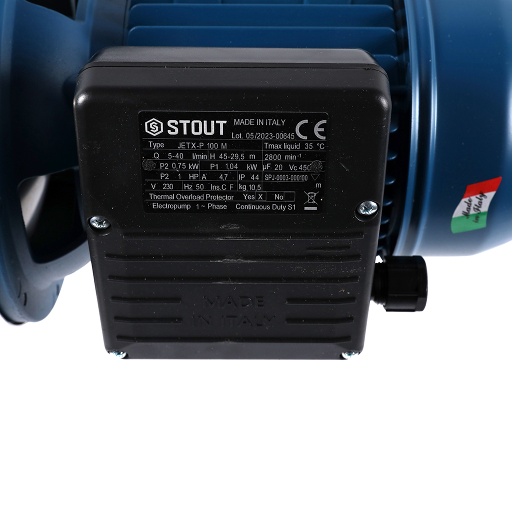 Насос поверхностный STOUT, корпус-нерж.сталь,раб.колесо-норил, Q-40л/мин, H-48м, SPJ-0003-000100