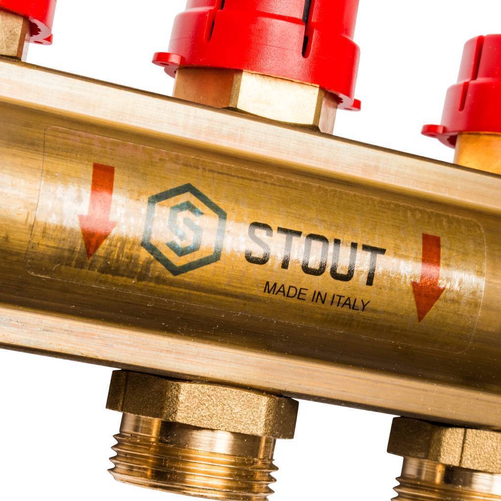 Распределительный коллектор из латуни с расходомерами STOUT 9 выходов, SMB 0473 000009