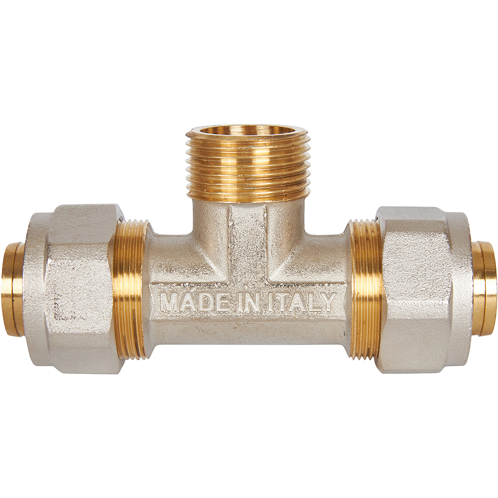 Тройник-переходник STOUT с наружной резьбой 1 x32 для металлопластиковых труб винтовой, SFS-0011-000132