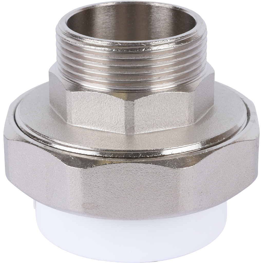 Муфта разъемная Политэк 50х1 1/2 с наружной резьбой для полипропиленовых труб под сварку (цвет белый)
