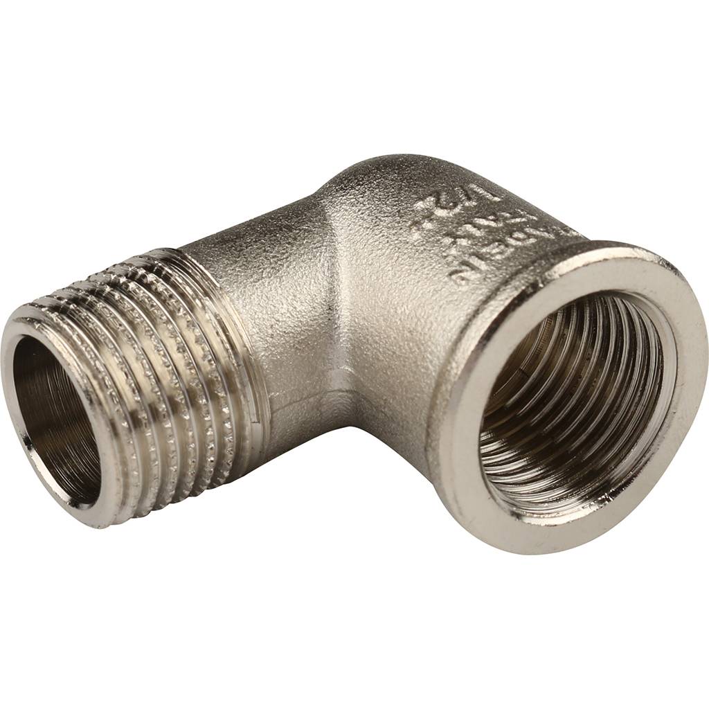 Угольник TIEMME НВ никелированный 1/2х1/2 для стальных труб резьбовой, 1500057