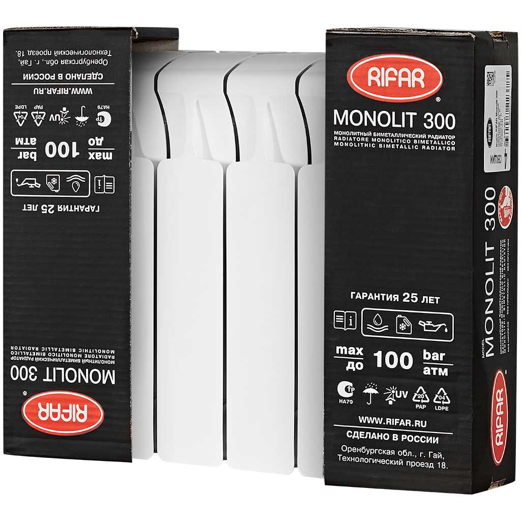 Радиатор биметаллический RIFAR MONOLIT 300 6 секций боковое подключение (белый RAL 9016), 3RM30-6