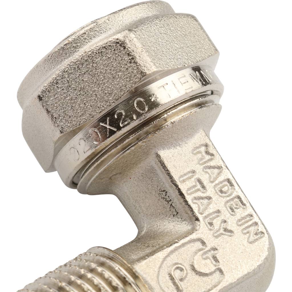 Угольник TIEMME с наружной резьбой (20х2.0х1/2) для металлопластиковых труб винтовой, 1600042