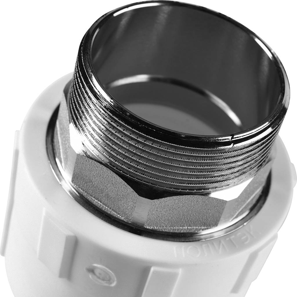 Муфта комбинированная Политэк 63x2 под шестигранник наруж. резьба для полипропиленовых труб под сварку (цвет белый), 9000006302