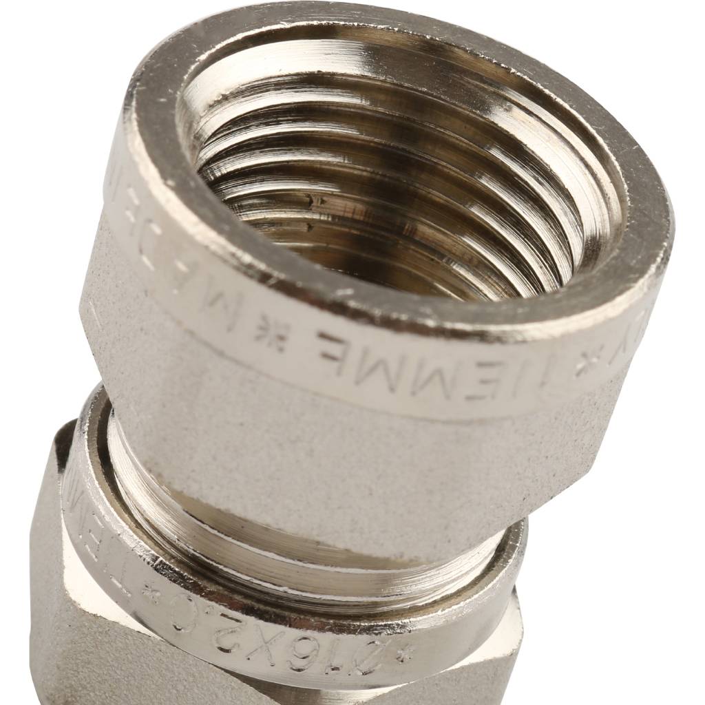 Муфта TIEMME с внутренней резьбой (16х2.0х1/2) для металлопластиковых труб винтовой, 1600004