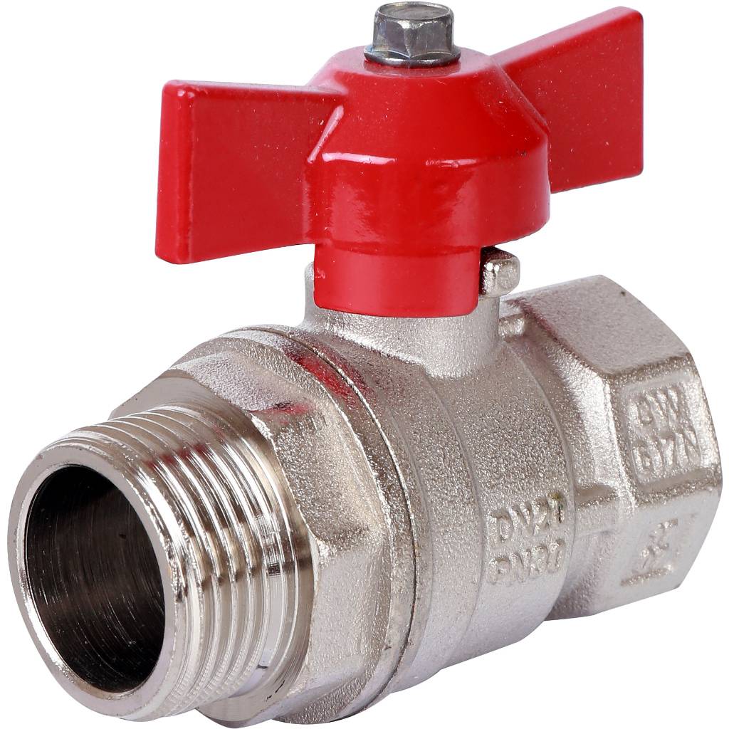 Кран шаровой стандартнопроходной STOUT ВР/НР, ручка бабочка 3/4 (красная ручка), SVB-1014-000020