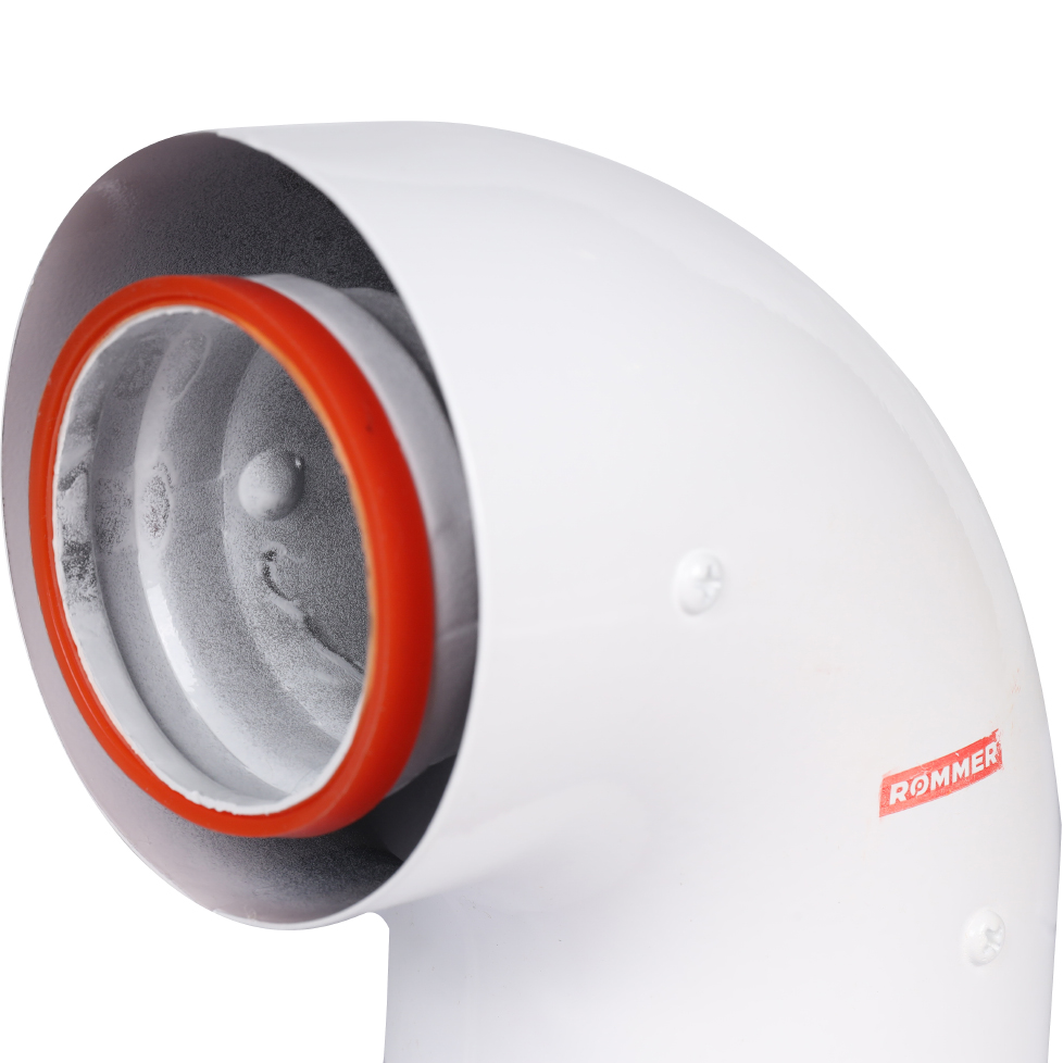 Начальный участок традиц. 90° коакс. ROMMER D60(м-м)/100(п-п) (Bosch, Buderus, Navien S/C/E, Baxi ECO Nova/Classic, Лемакс)в комплекте фланец, RCA-6010-240190