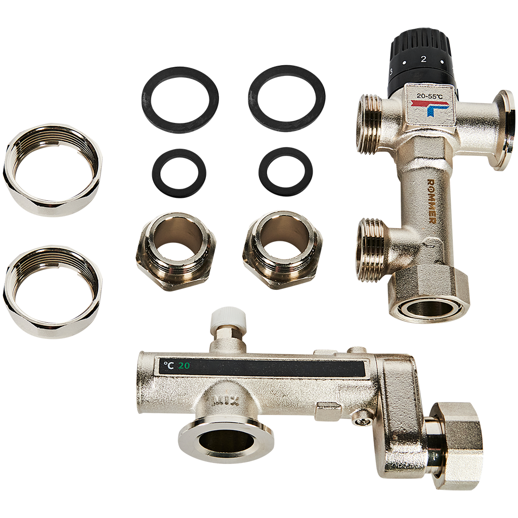 Насосно-смесительный узел ROMMER с термостатическим клапаном 20-55°C, без насоса
