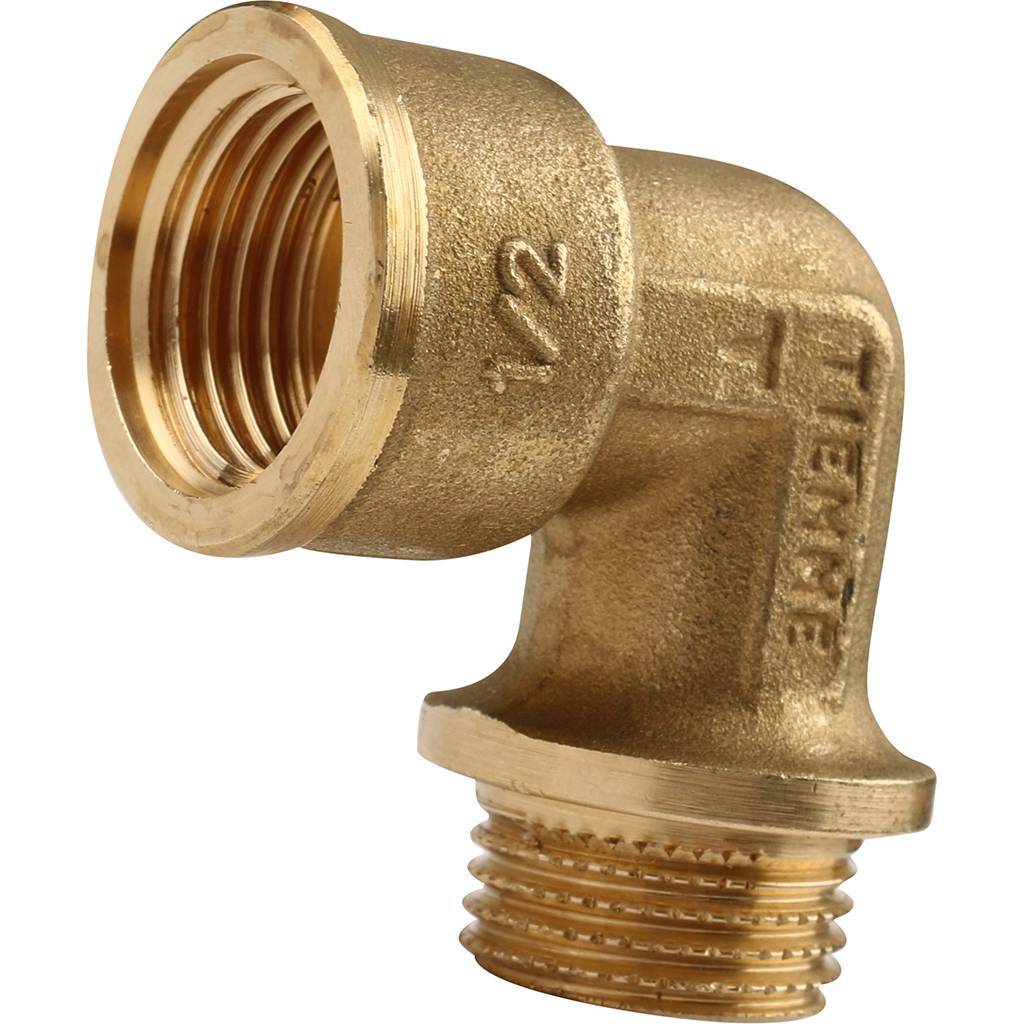 Угольник TIEMME НВ с упором 1/2х1/2 для стальных труб резьбовой, 1500048