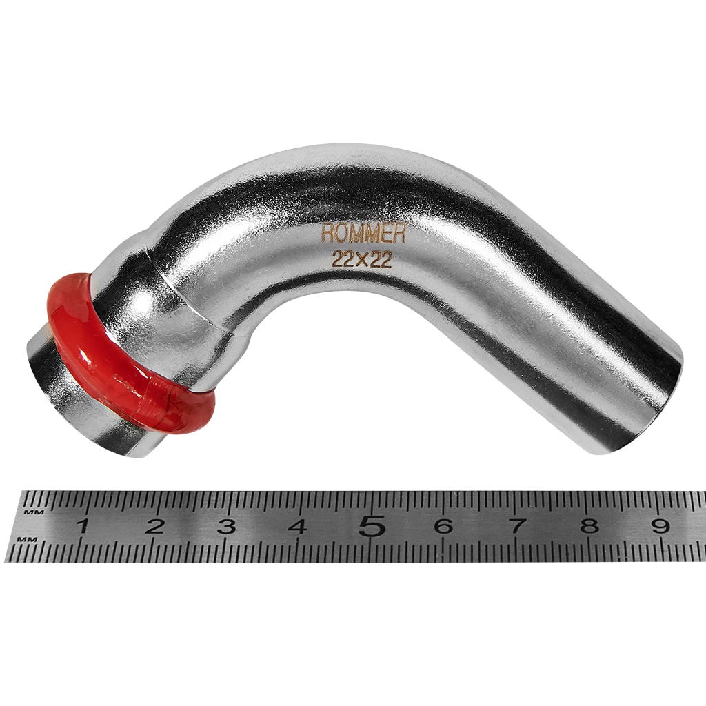 Угольник ROMMER однораструбный 90°-НПр, 22, из нержавеющей стали прессовой