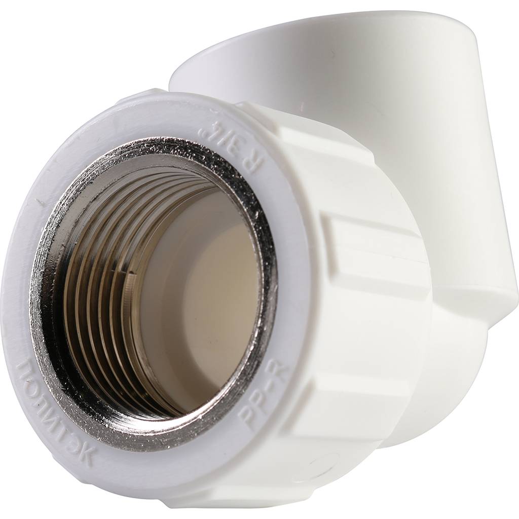 Угольник Политэк 25x3/4 с внутренней резьбой для полипропиленовых труб под сварку (цвет белый), 9400002534