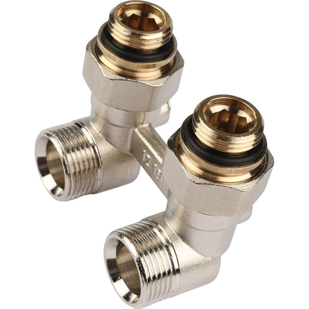Пара шаровых кранов РЕХАУ RAUTITAN с соед. нип. G 1/2xG 3/4, угловой (никелирован.), 12407371001