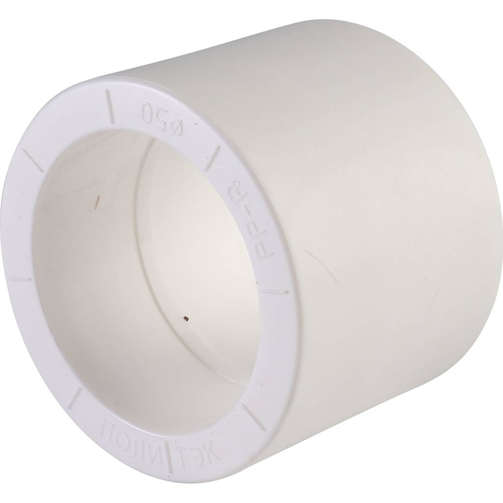 Муфта для полипропиленовых труб под сварку (цвет белый) Политэк d=50, 9000000250