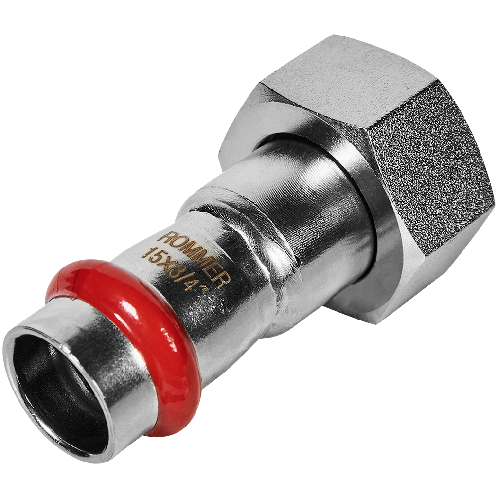 Переходник ROMMER с накидной гайкой-ВР 15х3/4 из нержавеющей стали прессовой