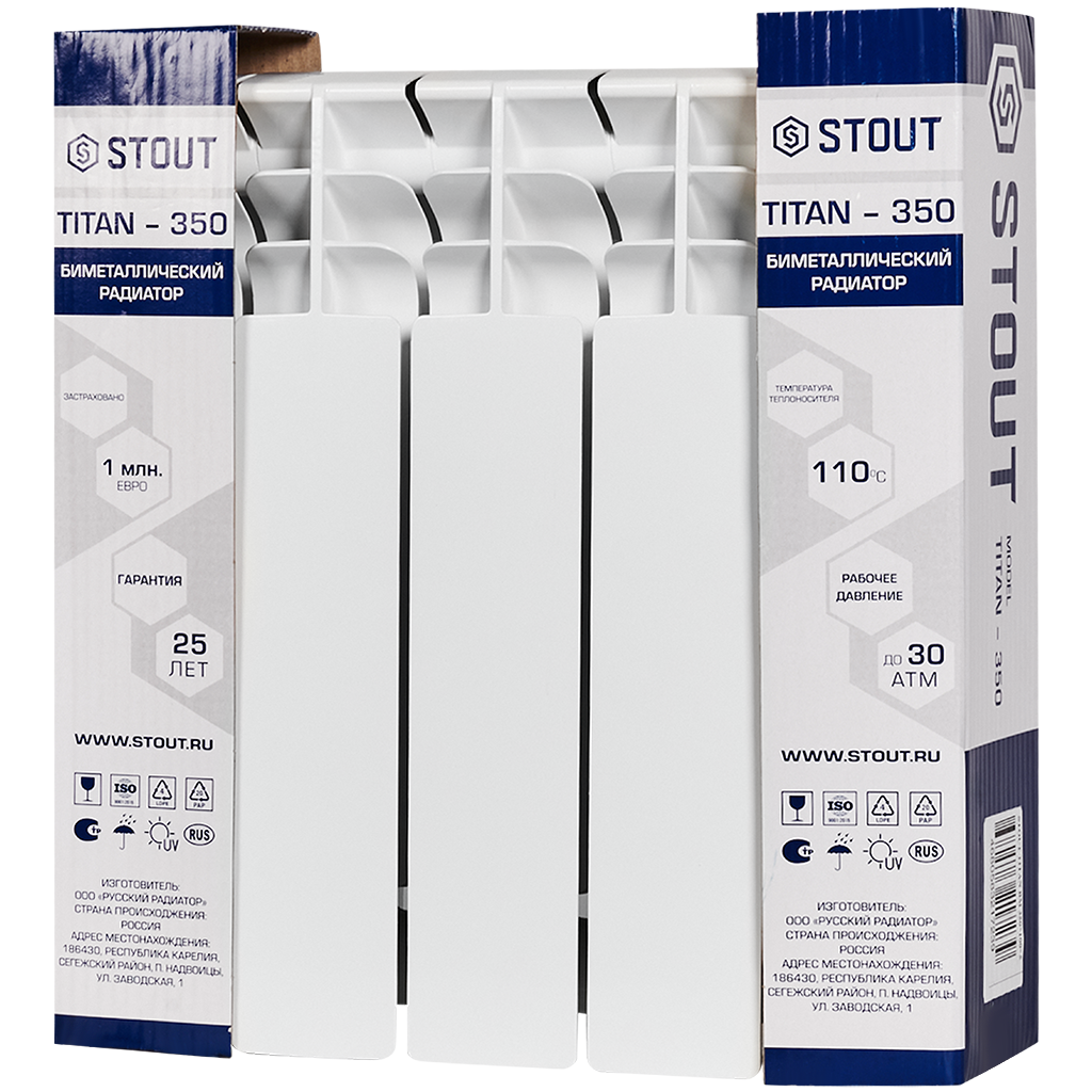 Радиатор биметаллический STOUT TITAN 350 5 секций боковое подключение (белый RAL 9016)