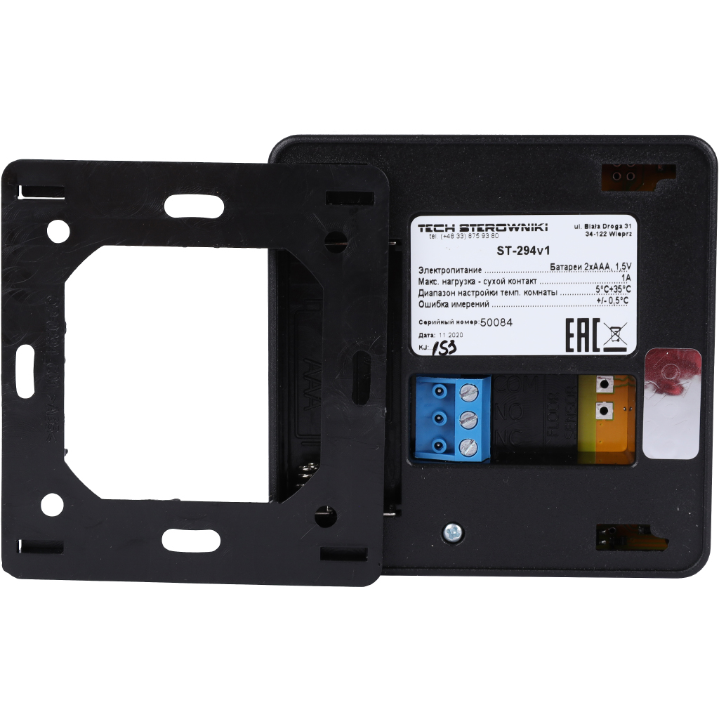 Проводной комнатный двухпозиционный терморегулятор, черный TECH ST-294 v 1, WG.11.0459