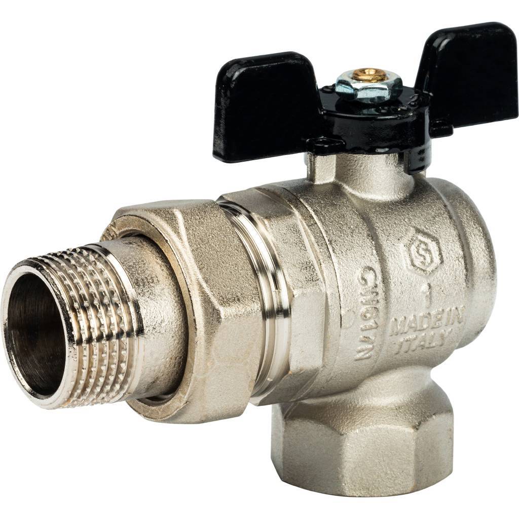 Кран шаровой полнопроходной угловой STOUT ВР/НР, ручка бабочка 1, американка, SVB-0008-000025