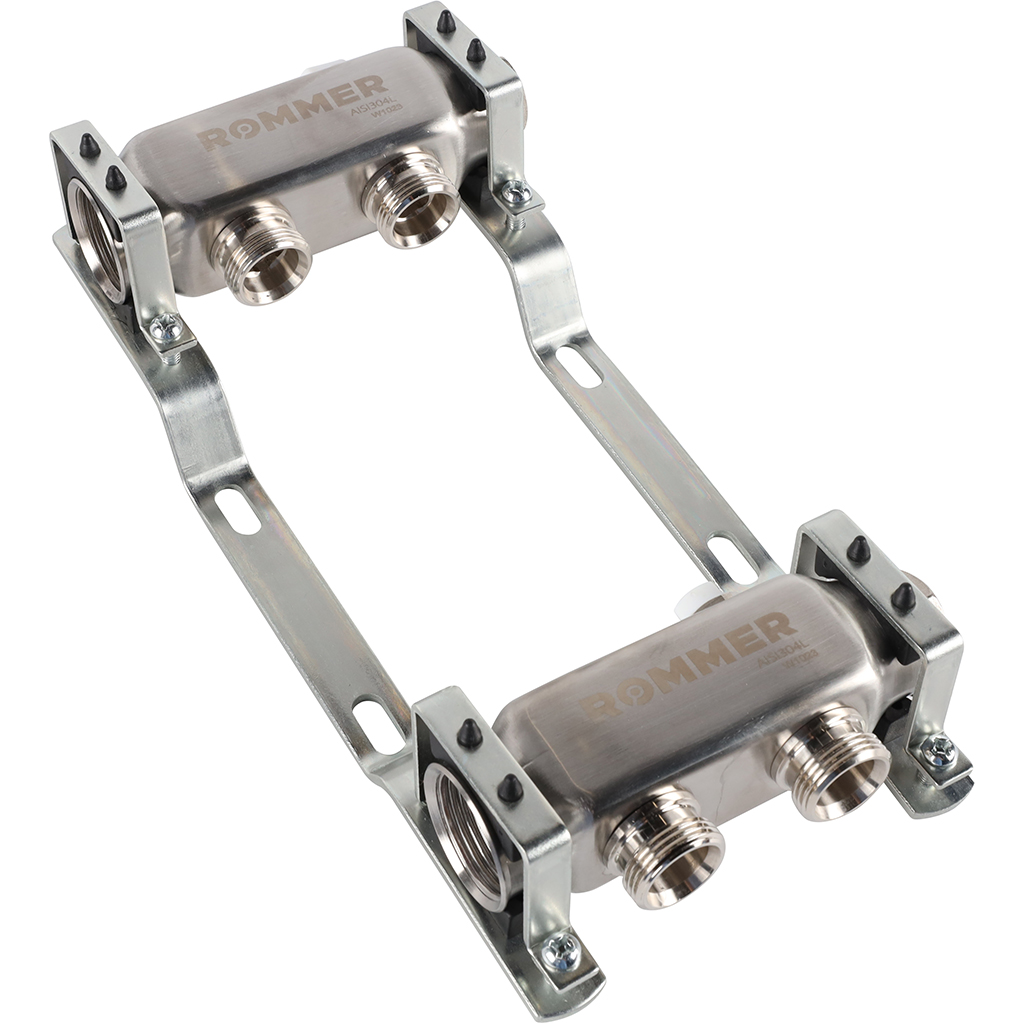 Коллектор из нержавеющей стали ROMMER для радиаторной разводки 2 выхода