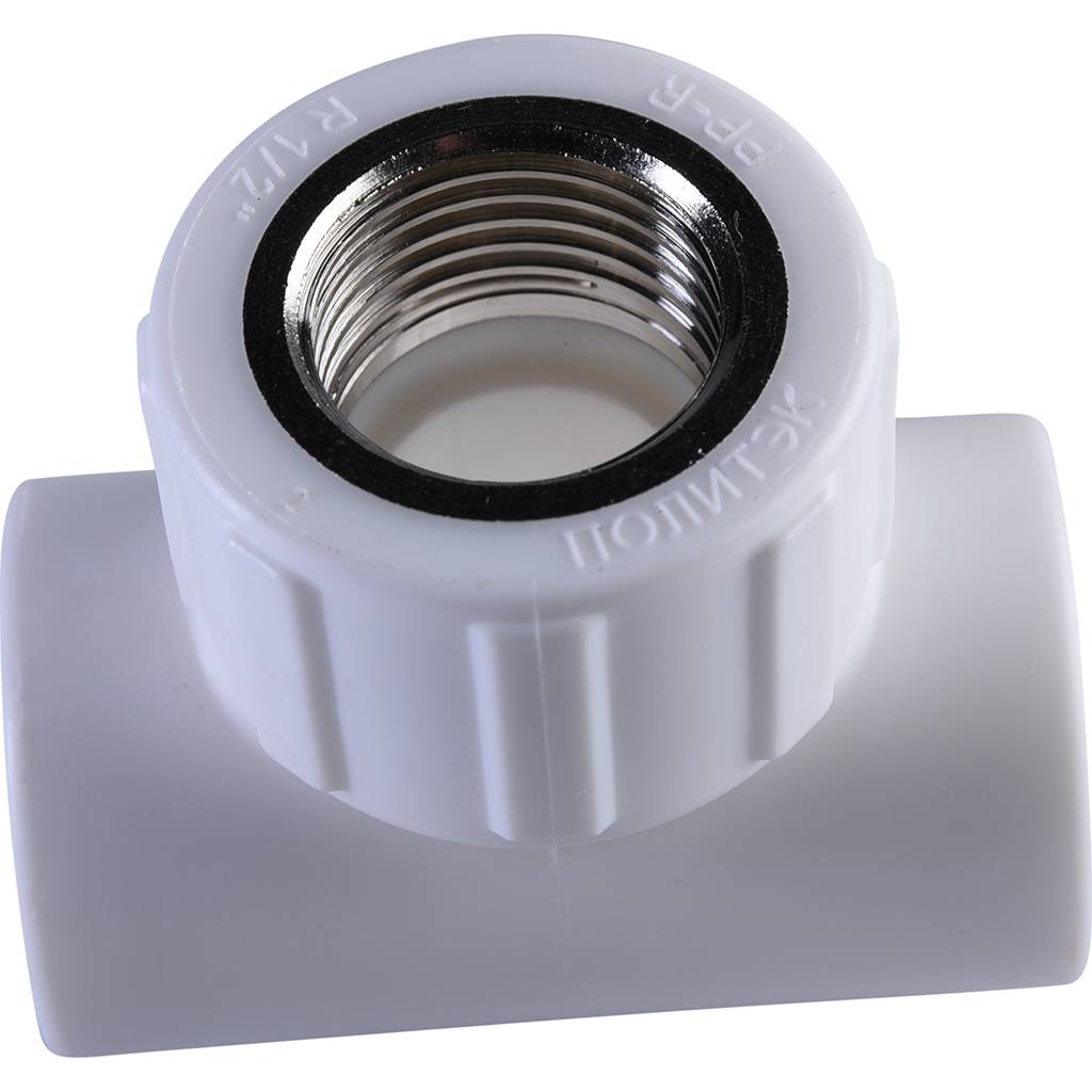 Тройник Политэк 20х1/2 с внутренней резьбой для полипропиленовых труб под сварку (цвет белый), 9500002012
