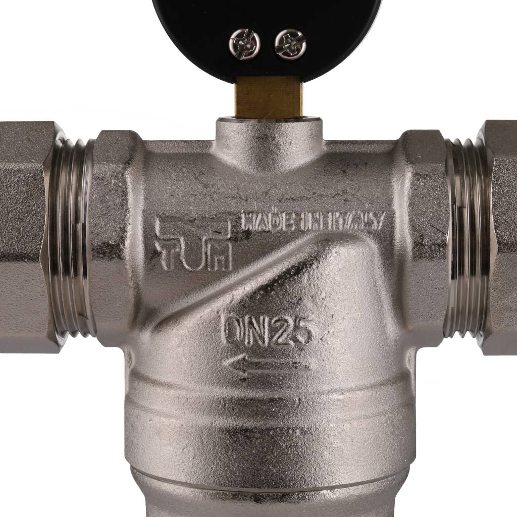 Фильтр с манометром TIEMME 1 со сгонами, с латунной колбой, промывной, 3130004