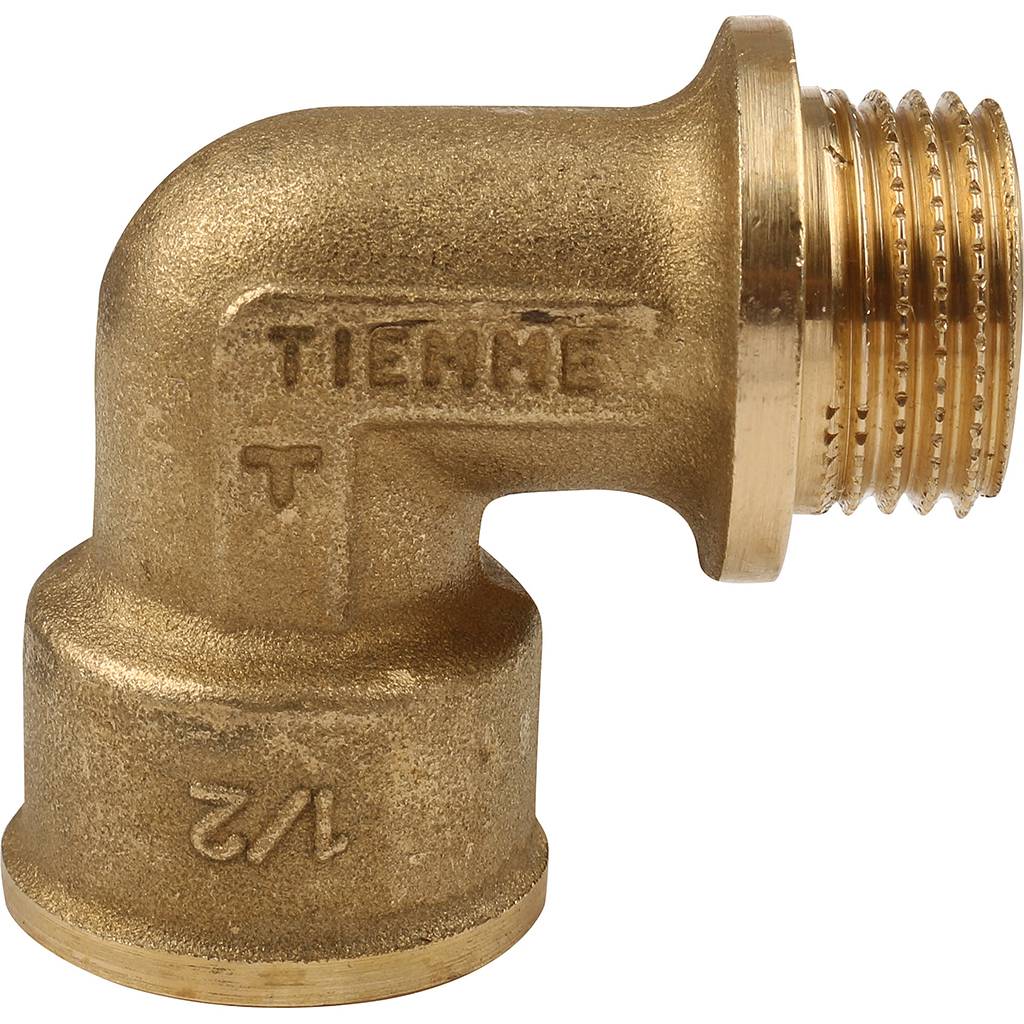 Угольник TIEMME НВ с упором 1/2х1/2 для стальных труб резьбовой, 1500048