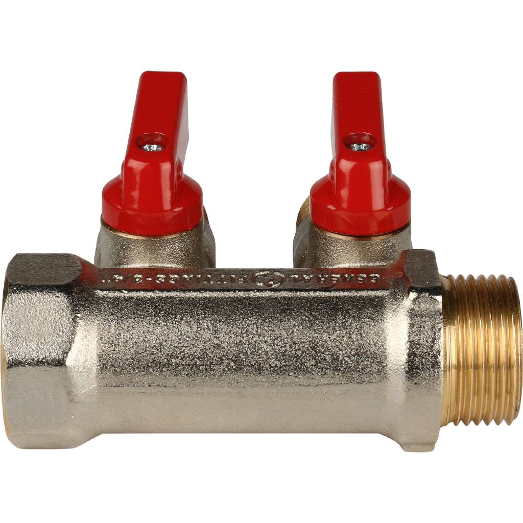 Коллектор с шаровыми кранами STOUT 3/4 , 2 отвода 1/2  (красные ручки)
