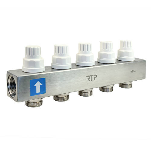 Коллекторная группа с расходомером и кронштейном (евроконус 3/4) нержавеющая сталь SUS 304 1х 5 выходов, RTP