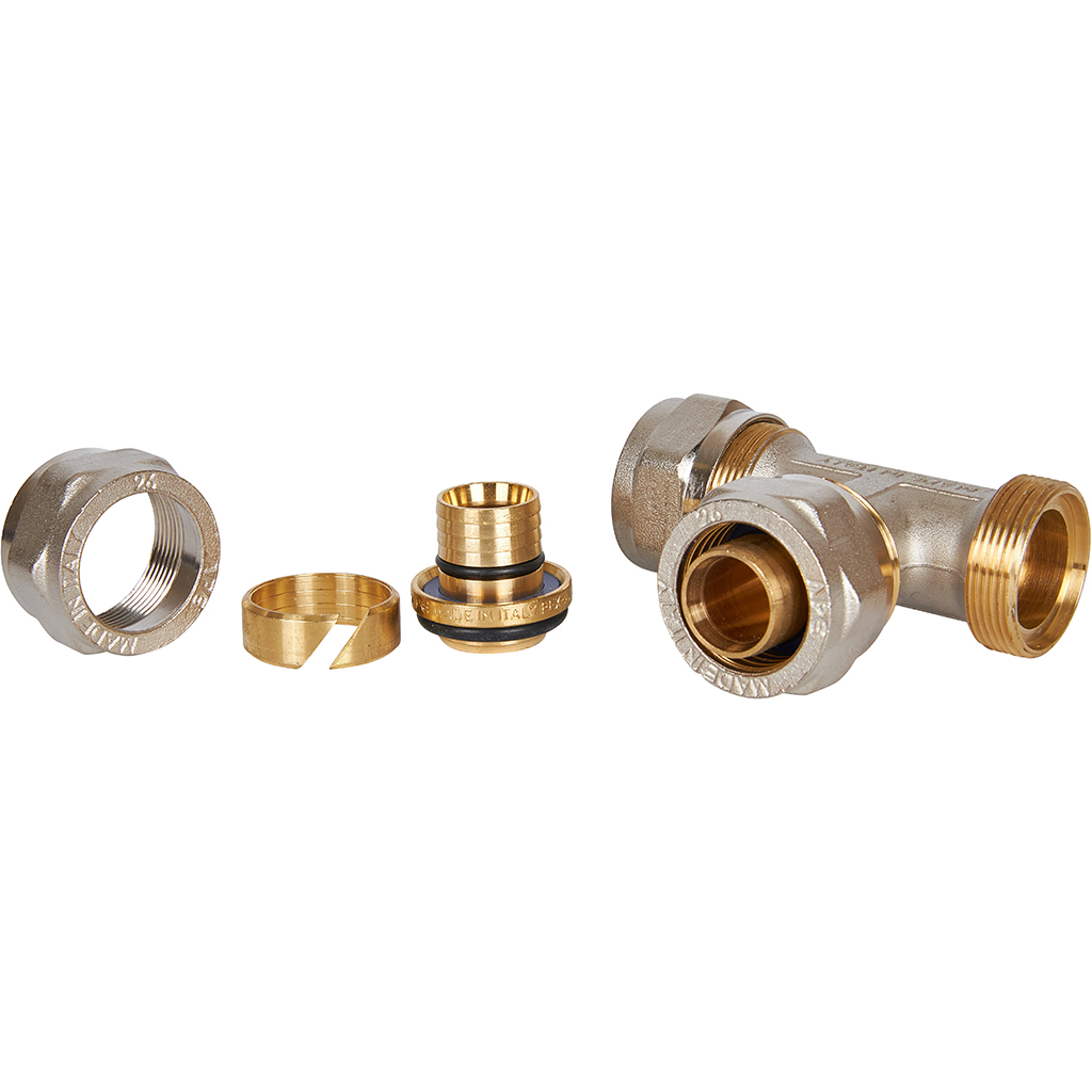 Тройник STOUT равнопроходный 26х26х26 для металлопластиковых труб винтовой, SFS-0009-000026