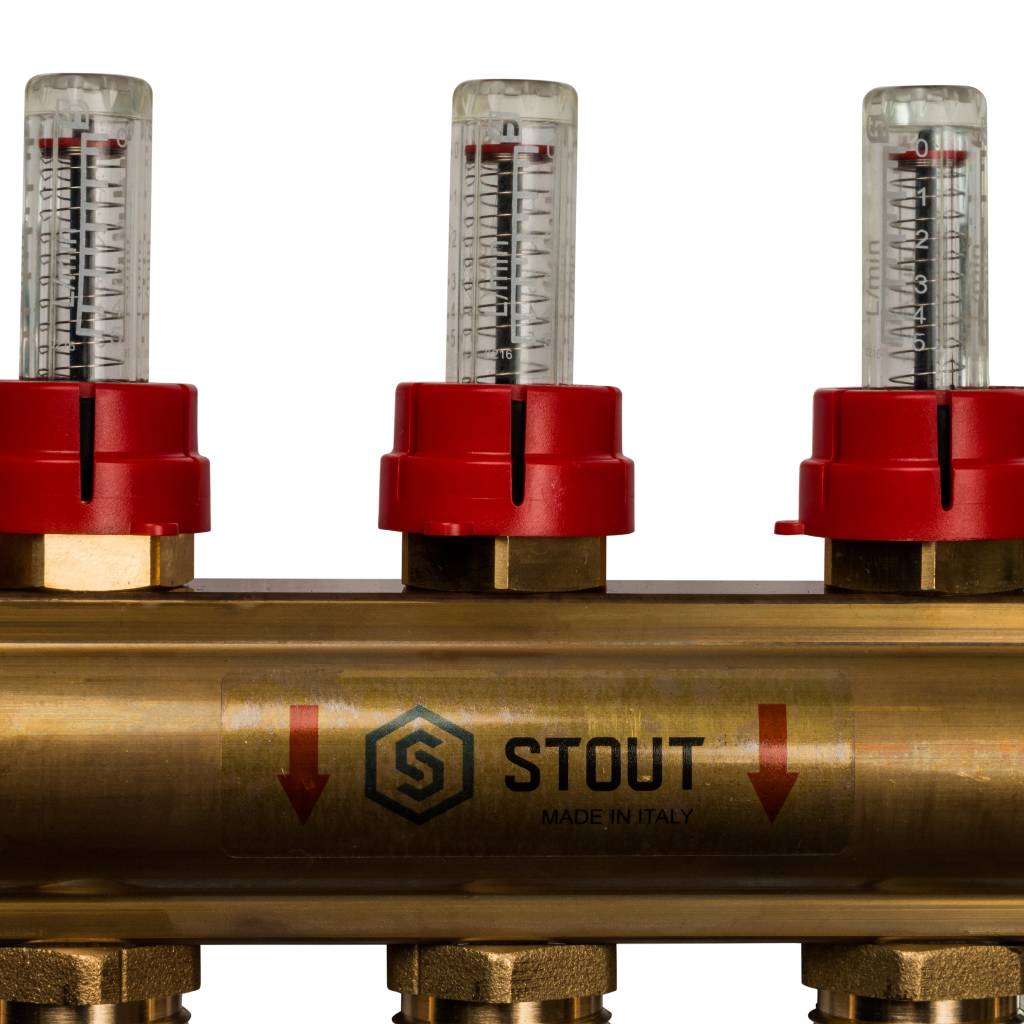 Распределительный коллектор из латуни с расходомерами STOUT 5 выходов, SMB 0473 000005