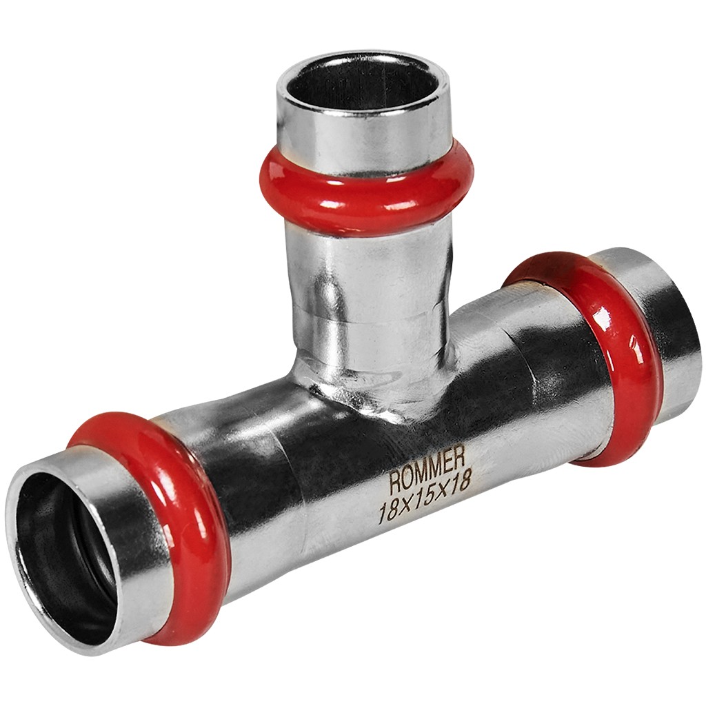 Тройник ROMMER переходной ВПр, 18х15х18, из нержавеющей стали прессовой, RSS-1014-181518