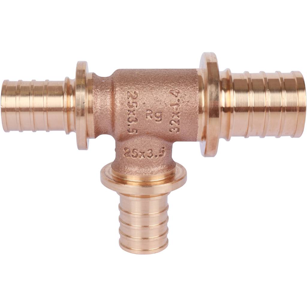 Тройник РЕХАУ RAUTITAN PLATINUM с уменьшенным боковым и торцевым проходами 32-25-25RX для труб из сшитого полиэтилена аксиальный