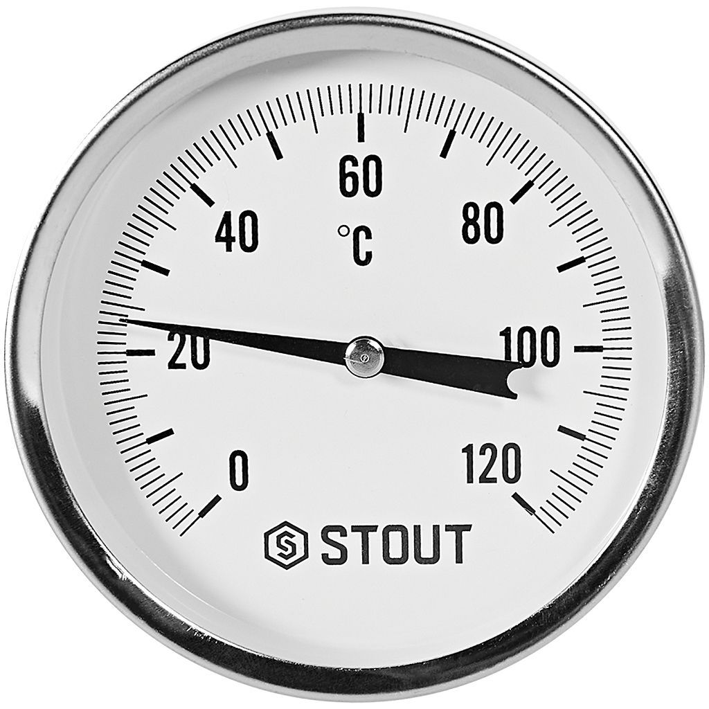 SIM-1001-807515 STOUT Термометр биметаллический осевой с погружной гильзой. Корпус Dn 80 мм, гильза 75 мм 1/2 , 0...120°С