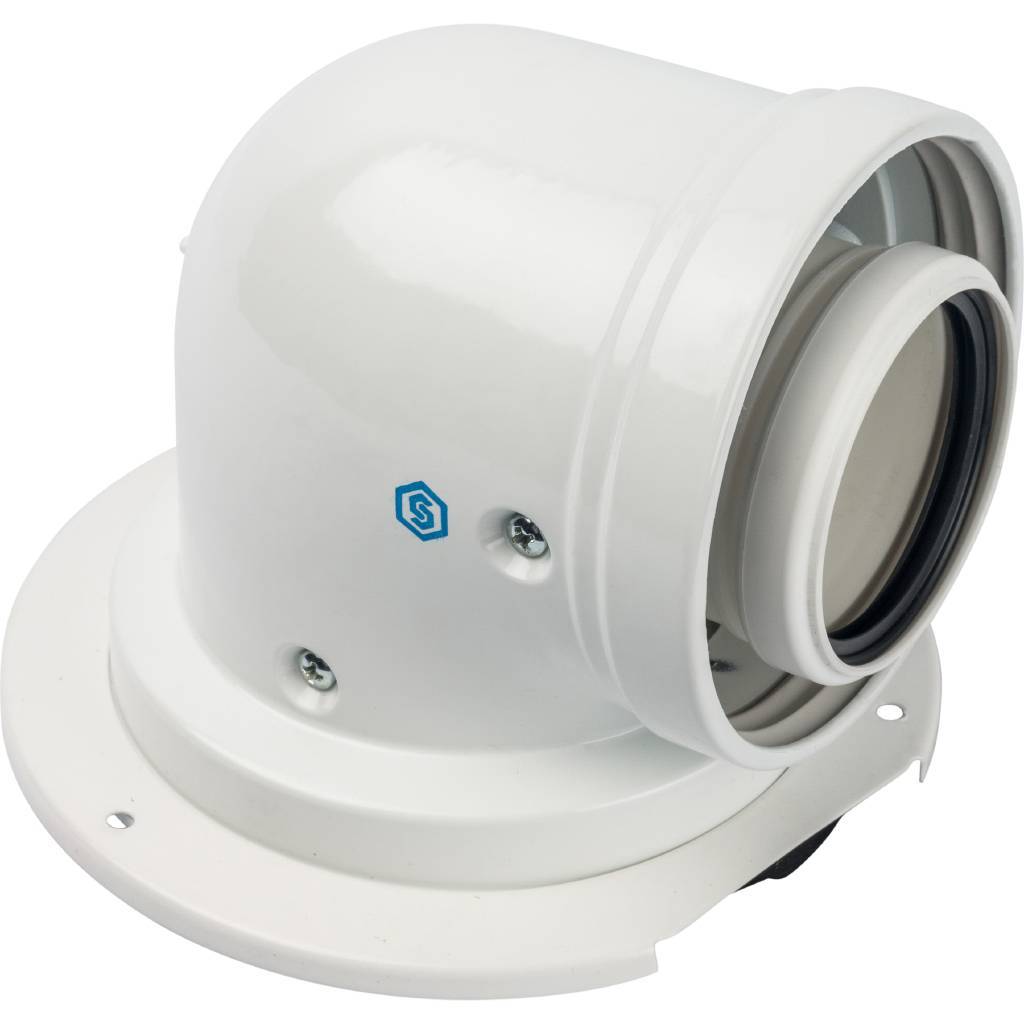 *SCA-8610-240090 STOUT Элемент дымохода конденсац. адаптер 90° DN60/100 м/п PP-AL с фланцем (совместим. с Bosch)