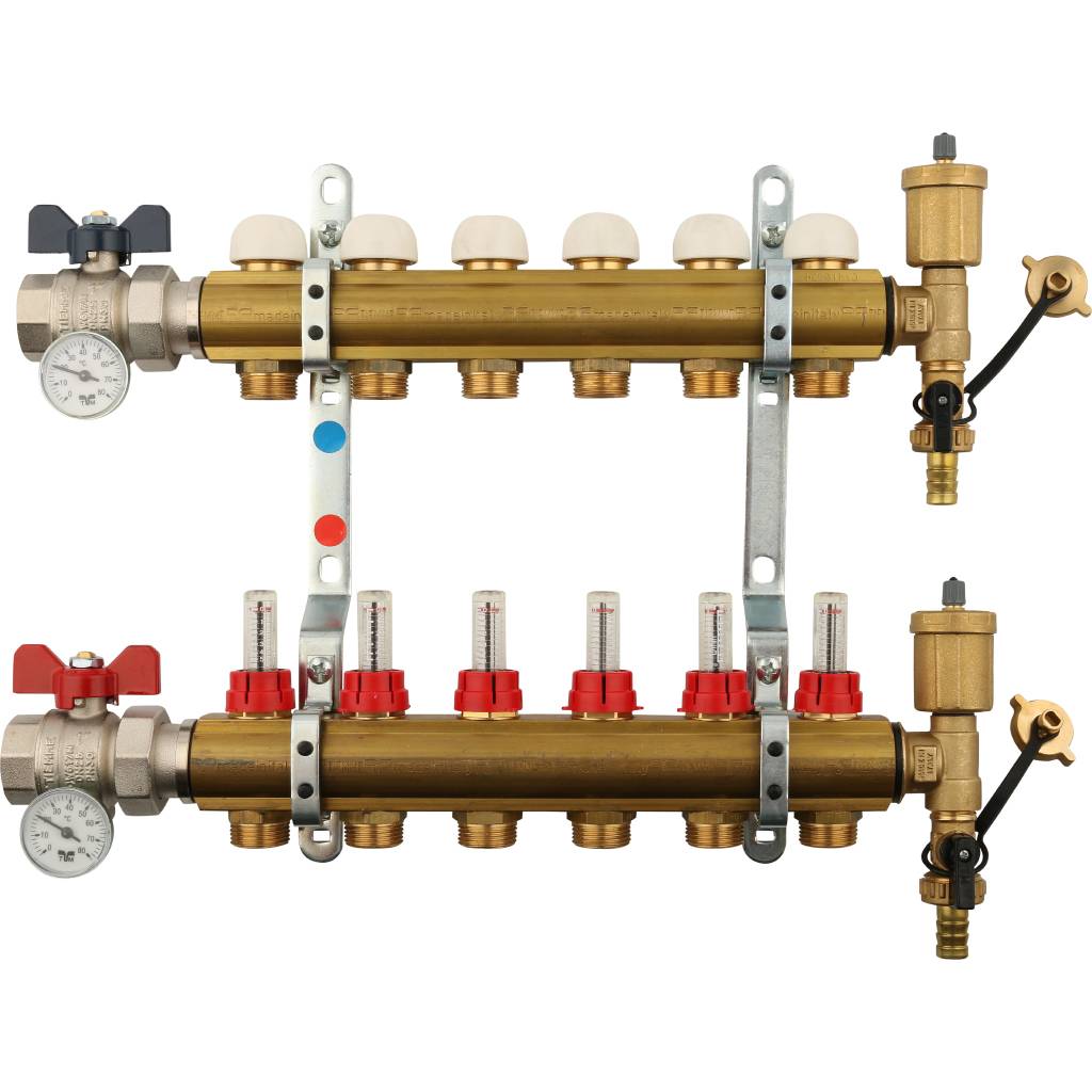 Коллектор в сборе с расходомерами на 6 выходов TIEMME 1х3/4 ЕК