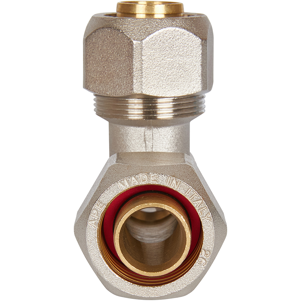 Тройник переходной STOUT 26х26х20 для металлопластиковых труб винтовой, SFS-0010-262620