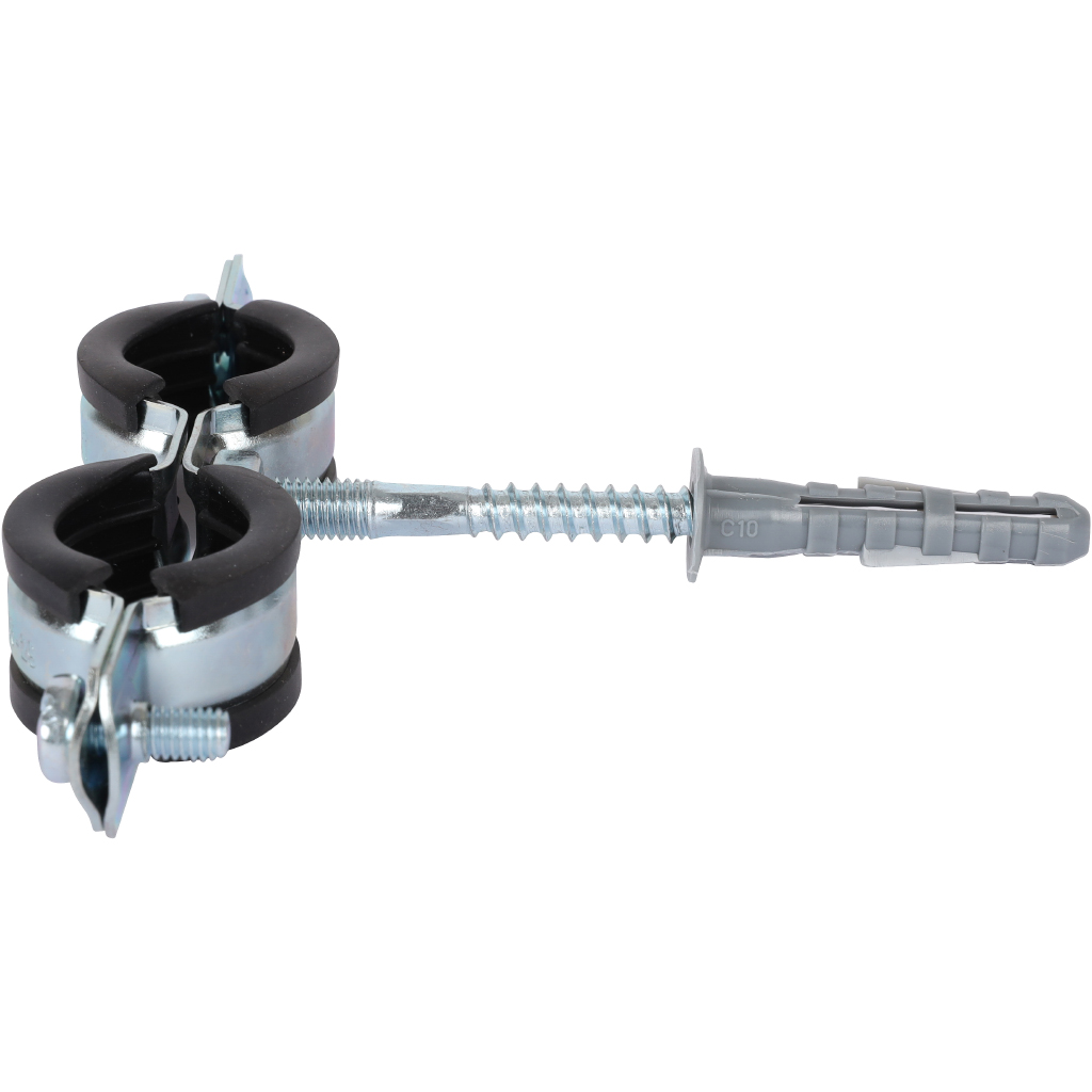 Комплект двойной хомут для труб STOUT хомут+шпилька шуруп +дюбель пластиковый 3/4 (25-29), SAC-0020-200034