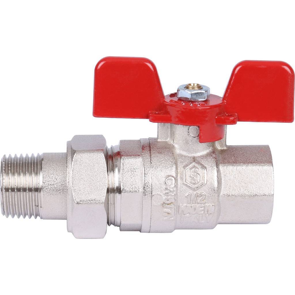 Кран шаровой полнопроходной STOUT с американкой , ВР/НР, ручка бабочка 1/2 (EPDM), SVB-1007-000015