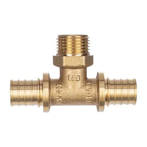 Тройник аксиальный, латунь, наружная резьба,20х1/2, желтый, RTP