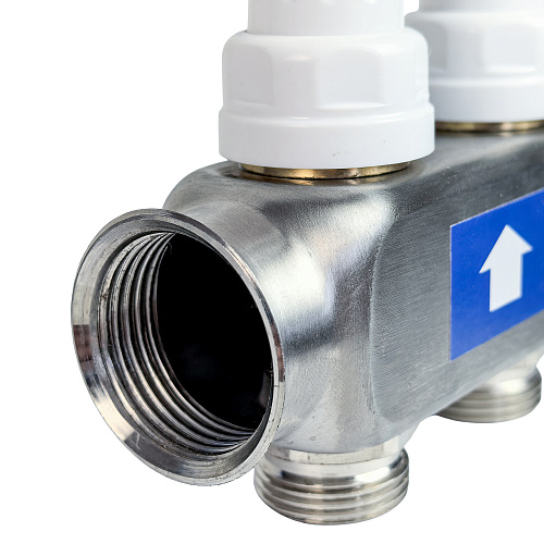 Коллекторная группа с регулирующими клапанами, расходомерами, воздухоотводчиками, обратными и дренажными клапанами, кронштейном (евроконус 3/4) нержавеющая сталь SUS 304 1х 3 выхода, RTP