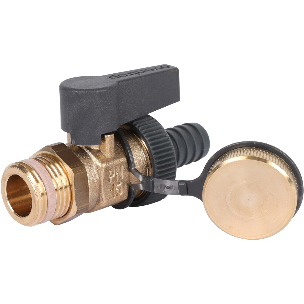 Шаровой кран OVENTROP Optiflex латунь Ду15,1/2 НР, со штуцером для шланга и колпачком , 1033314