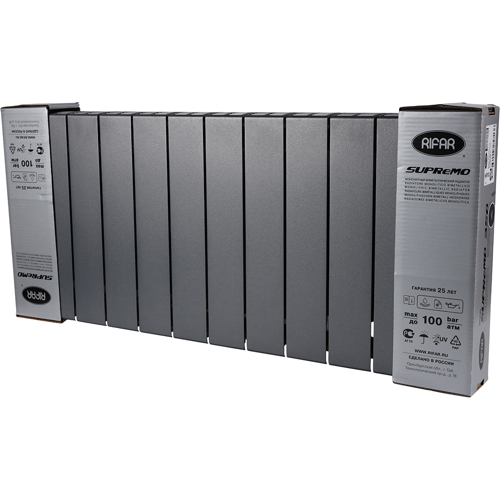 Радиатор биметаллический RIFAR SUPReMO 350 12 секций боковое подключение (Цвет ТИТАН), 4RS35-12-TI