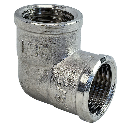 Угольник, латунь, внутренняя/внутренняя резьба 1/2х90°, никель, РТП