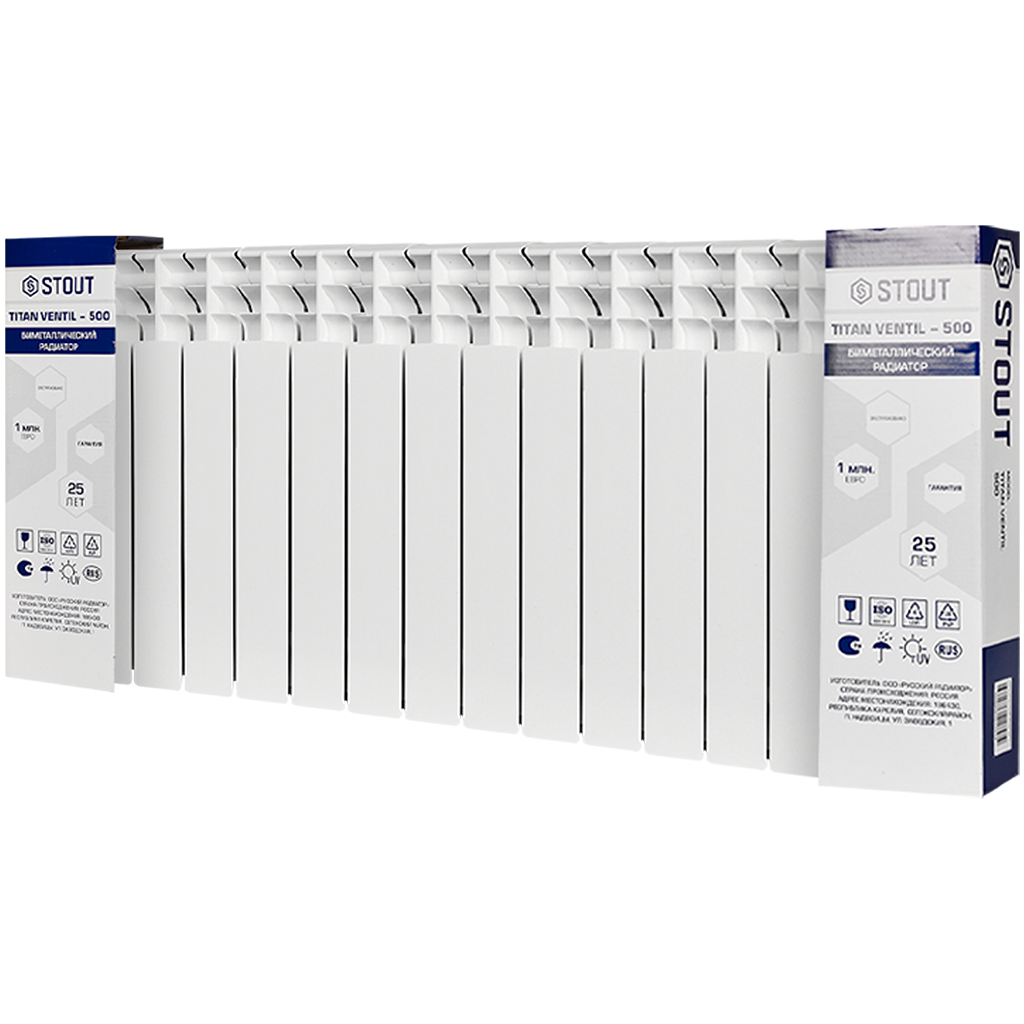Радиатор биметаллический STOUT TITAN VENTIL 500 14 секций нижнее правое подключение