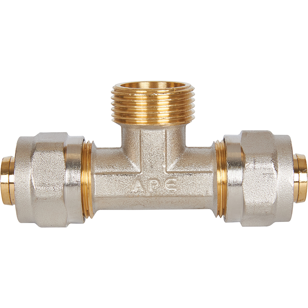 Тройник-переходник STOUT с наружной резьбой 3/4 х20 для металлопластиковых труб винтовой, SFS-0011-003420