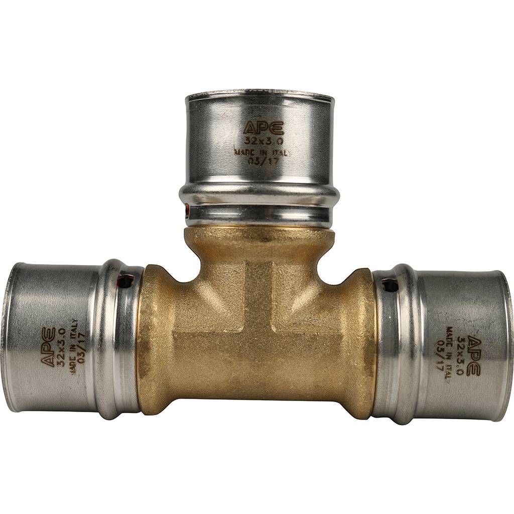 Тройник STOUT равнопроходный 32х32х32 для металлопластиковых труб прессовой, SFP-0006-323232