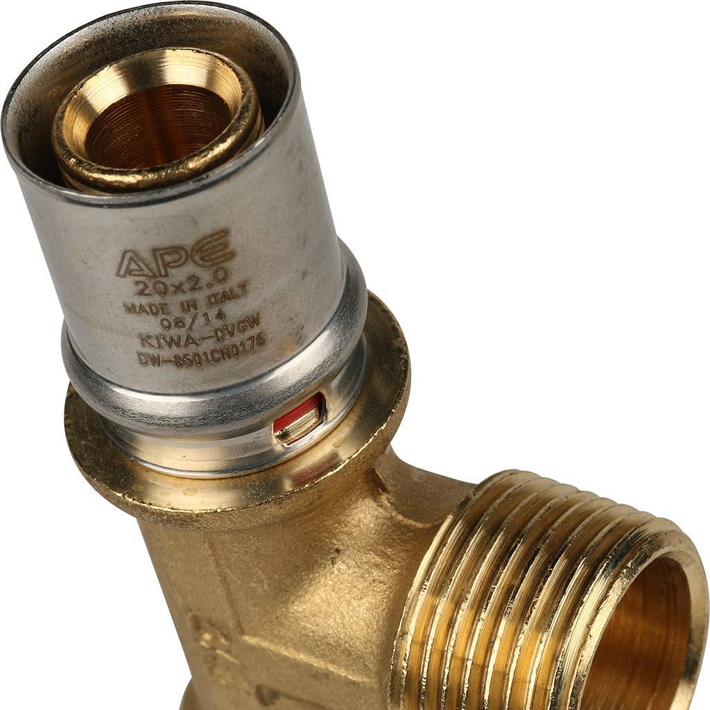 Тройник-переходник STOUT с наружной резьбой 20х3/4 х20 для металлопластиковых труб прессовой, SFP-0008-203420