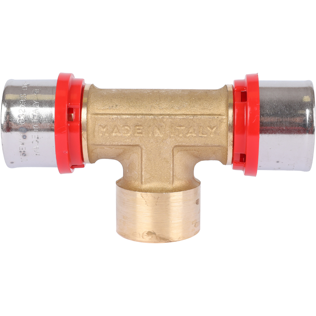 Тройник TIEMME с внутренней резьбой 32х3/4x32 для металлопластиковых труб прессовой, 1650125